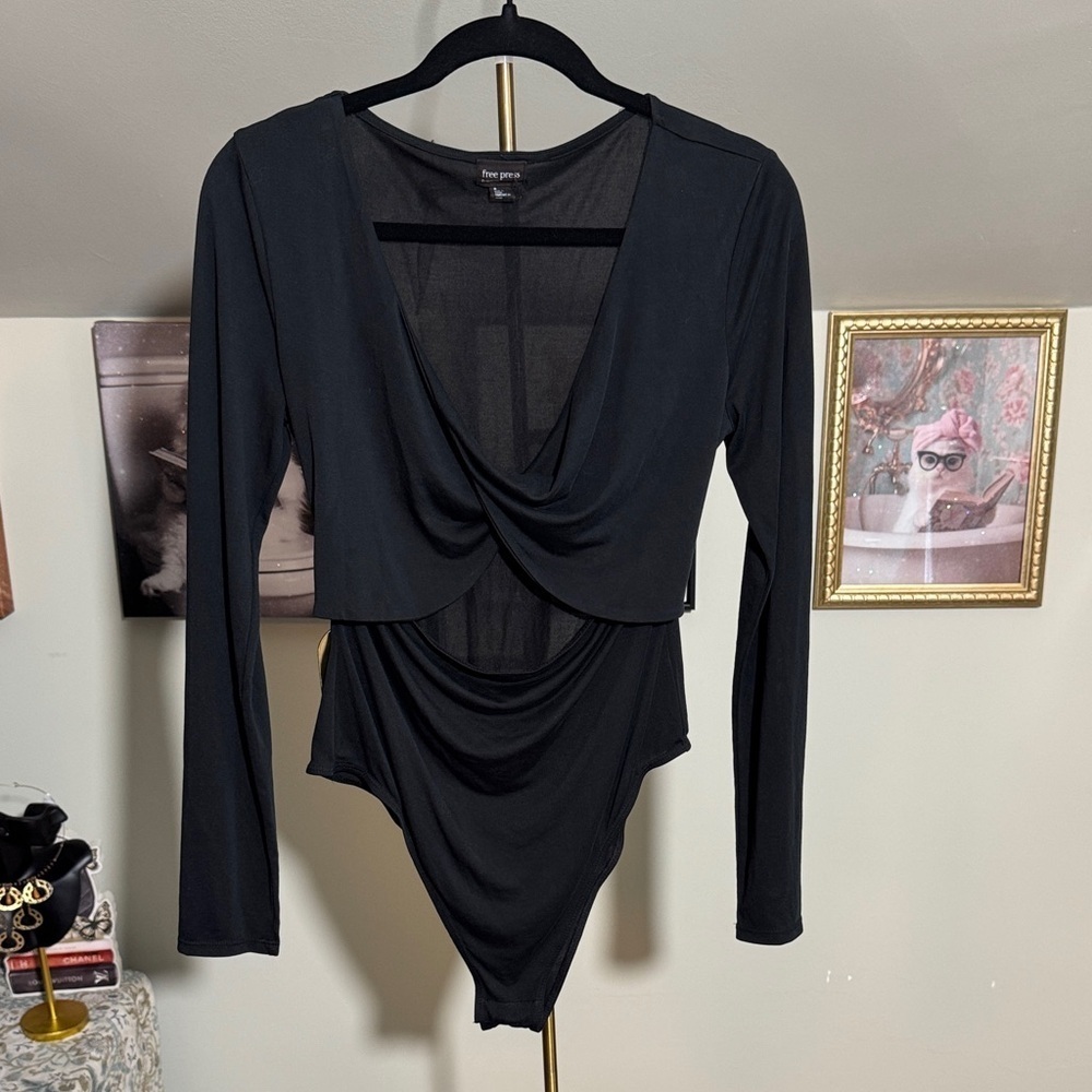 EUC Free Press Black Long Sleeve Cut Out Bodysuit